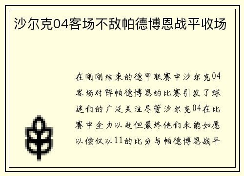 沙尔克04客场不敌帕德博恩战平收场